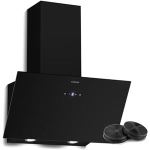 Klarstein Laurel Cappe Inclinate 60cm - Cappa Cucina Angolare, Touch, 417 m³/h, A+++, LED, 3 Velocità & Boost, Filtro Carbone, Vetro, Silenziosa, Espulsione & Ricircolo, Nero