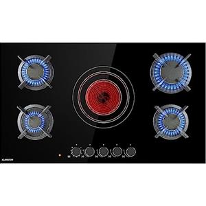 Klarstein Piano Cottura 5 Fuochi Gas, Piano Cottura a Gas Integrato 9.2kW, 5 Fuochi Incasso, 5 Elettrico in Vetroceramica, a 5 Inox