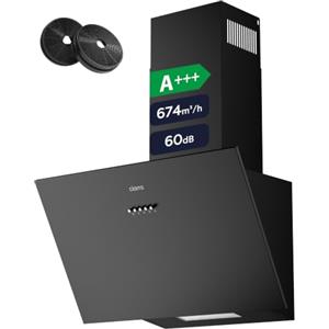 CIARRA CBCB6762A Cappa Aspirante Inclinata 60 cm Classe A+++ 60dB Nero | 674 m³/h Cappa da Cucina 3 Velocità con Filtri Carbone Inclusi - Ricircolo o Scarico
