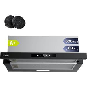 CIARRA CBCB6909A Cappa Aspirante Telescopica Integrata 60 cm Classe A+ Nero | 606m³/h, 3 Livelli di Potenza, Ricircolo con Filtro Carbone CBCF055