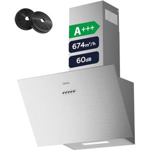 CIARRA CBCS6762A Cappa Aspirante Inclinata 60 cm Classe A+++ - 674 m³/h | Cappa da Cucina 3 Velocità con Filtri Carbone Inclusi - Ricircolo o Scarico - Acciaio Inox