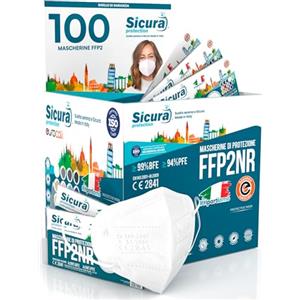 SICURA MASCHERINE CHIRURGICHE 100 Mascherine FFP2 Certificate CE Made in Italy SICURA EN 149:2001+A1:2009 | BFE ≥99% vera Marcatura EFFETTO PULITO sigillate