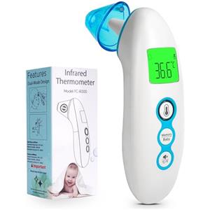 BESTEK Termometro Febbre Doppia Modalità (Frontale/Auricolare),Termometro Neonato per Oggetti, Termometro Digitale Ambiente e con Funzione Neonato 0-36 Mesi