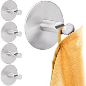 RICOO Ganci Adesivi Premium MH016-5, Set da 5 Gancetti Adesivi per Bagno e Cucina Porta Accappatoio e Asciugamani Appendiabiti Adesivo Edelstahl Argento Stile Moderno