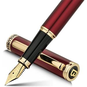 BEILUNER Penna Stilografica di Lusso, Finitura Laccata con Fregi e Pennino Dorati 24K, Regalo Affidabile con Convertitore per Lui e Lei, Penna Elegante - Rosso & Oro, Pennino Medio