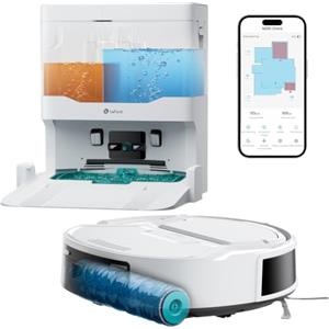 Lefant M210 Omni Robot Aspirapolvere Lavapavimenti,20.000Pa, Anti Groviglio | Mini Robot Aspirapolvere con Rullo ad Acqua, Base Autopulente, 85mm, 800ml, 2.4G WiFi, Mappatura ToF, Alexa, Bianco