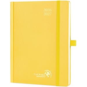 POPRUN Agenda 2026 2027 Settimanale Verticale 16,4 x 21,8cm | Diario Scuola, 17 Mesi da Ago.2026 a Dic.2027, Copertina Rigida, Carta Spessa da 80 GSM(Giallo Chiaro)
