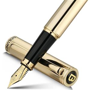 BEILUNER Penna Stilografica di Lusso, Finitura Laccata con Fregi e Pennino Dorati 24K, Regalo Affidabile con Convertitore per Lui e Lei, Penna Elegante - Oro, Pennino Fine