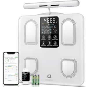 arboleaf Bilancia Impedenziometrica Intelligente, 50 Metriche,180 kg,Bianco | Bilancia Pesapersone Digitale, Bluetooth e APP, Ampio Display, BIA a 8 Elettrodi, Analisi Corporea per BMI,Muscoli e Grassa