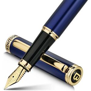 BEILUNER Penna Stilografica di Lusso, Finitura Laccata con Fregi e Pennino Dorati 24K, Regalo Affidabile con Convertitore per Lui e Lei, Penna Elegante - Blu & Oro, Pennino Medio