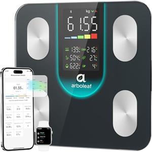 arboleaf Bilancia Pesapersone Digitale, 14 Metriche, Capacità 180 kg, Nero | Bilancia Impedenziometrica con Bluetooth e App, Ampio Display, BIA a 4 Elettrodi, Analisi Corporea per BMI,Muscoli e Grassa