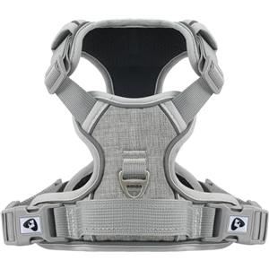 COMSLE Pettorina Cane Taglia Grande Media Piccola, Riflettente Pettorina Anti Tiro per Cani Regolabile con Doppio Anello, Imbracatura Cani Traspirante, Grigio, S