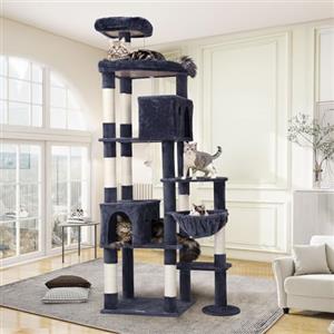 Globlazer Tiragraffi per Gatti XXL, Albero Gatti Grandi Alto 213 cm con 2 Grotte, Grande Piattaforma, Trespoli Imbottiti, Cesto, Torre del Gatto Stabile per Grandi Gatto Adulti (F83, Grigio Scuro)