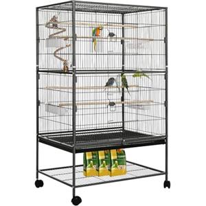 LIFERUN Gabbia Pappagalli, Gabbia per Uccelli con ciotola per Mangiatoia | Voliera per Pappagalli, con 4PCS Ruote, Giocattolo a Gabbia, Altalena per Uccelli con 2 ante, 132 x 78 x 52 cm