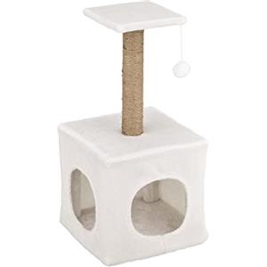 Baroni Home Tiragraffi ad Albero per Gatti, Tiragraffi per Gatti Cuccioli, Albero Tiragraffi a 1 Piano con Palla e Cuccia, 24,5x24,5x50 cm, Crema
