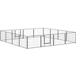 PawHut Recinto per Cani Piccola Taglia 16 Pannelli 80x1.5x60cm Grigio | Modulabili, Recinzione Box per Cani e Cuccioli Pieghevole, Porta in Acciaio, 16 Picchetti