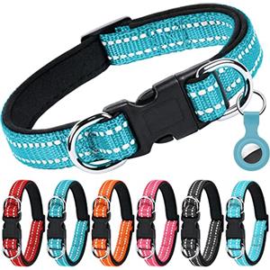 AUAUY Collare Cane, Nylon Riflettente, Regolabile Collari, Doppia D, Blu-M | Fibbia Staccabile, Morbido e Imbottito, per Cani di Taglia, Piccola, Media, Grande