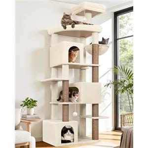 Globlazer S80 Tiragraffi Beige XXL Stabile 204 cm per 3/4/5 Grandi Gatti | Albero Stabile con 3 Grandi Grotte, Piattaforma, Trespoli Tiragraffi Sisal, Stabile Antiribaltamento, per Maine Coon, Ragdoll