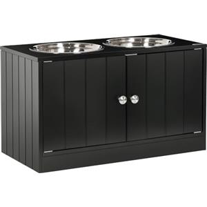 PawHut Ciotole per Cani Taglia Grandi Rialzate, 60x30x35.5cm, Nero | Armadietto 44L, Ciotole Rialzate in Acciaio Inox