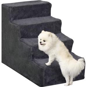 PawHut Scala per Cani e Gatti a 4 Gradini, 60x35x44 cm, Grigio Scuro | Scaletta per Cani e Gatti di 4.5 kg, in Tessuto Vellutato, Sfoderabile, Lavabile