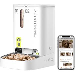 PETKIT Distributore Automatico Cibo per Gatti e Cani 5L con Telecamera HD 1080P, WiFi 2.4G, Fino a 10 Pasti al Giorno, 1-30 Porzioni, Ciotola in Acciaio Inox