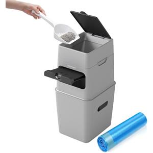 Neakasa PooGuard - Pattumiera per lettiera per gatti, da 9,2 l, per lettiera di gatti, escrementi di cani e pannolini, con finestra, apertura più ampia e sacchetto di ricarica per 4 mesi (grigio)
