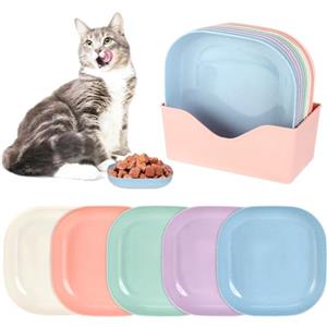 Zikenis 10 pezzi ciotole piatte per da,rotonde per e cibo umido | con Scatola di immagazzinaggio,Multicolore,per cibo per gatti,piatto per gatti per gattini e con zampe corte