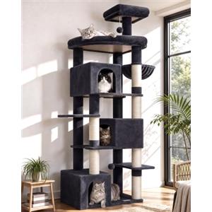 Globlazer S80 Tiragraffi XXL Stabile 204 cm per 3/4/5 Grandi Gatti Interno | Albero Stabile con 3 Grandi Grotte, Piattaforma, Trespoli Tiragraffi Sisal, Stabile Antiribaltamento, per Maine Coon, Ragdoll