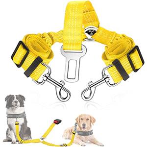 SlowTon Cintura di Sicurezza per Cani DoubleTon, Cintura di Sicurezza per Auto per Cani da Compagnia Doppia Regolabile Cavo accoppiatore per Cani Regolabile con Elastico e Striscia Riflettente