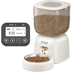 PUPPY KITTY Cady Distributore Automatico Cibo Gatti, 3L Dispenser Cibo Gatti con 10S Registrazion, Durata Della Batteria fino a 180 giorni, Orari di Mangiatoia Personalizzati, 1-4 Pasti al Giorno
