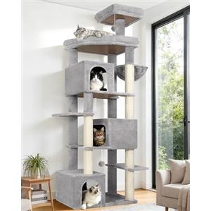 Globlazer S80 Tiragraffi XXL Stabile 204 cm per 3/4/5 Grandi Gatti Interno | Albero Stabile con 3 Grandi Grotte, Piattaforma, Trespoli Tiragraffi Sisal, Stabile Antiribaltamento, per Maine Coon, Ragdoll