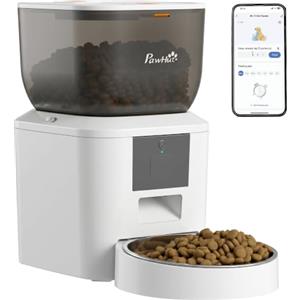 PawHut Distributore Automatico Cibo Gatti 4L WiFi 2.4G Erogatore Bianco | Dispenser Crocchette Gatto, App Controllo con Registratore 10s, 1-10 Pasti al Giorno, Ciotola in Acciaio Inox