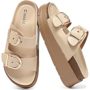 Otoepazm Sandali Plateau Donna con Cinturino Regolabile Fibbia, Suole Pantofole | Suola Sughero Scarpe Spiaggia Plateau, Estivi Leggeri Casa, Ciabatte Comode Antiscivolo Spesse