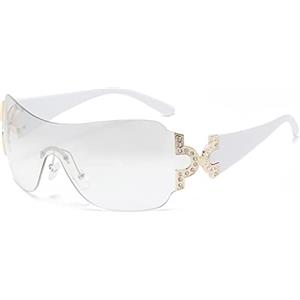 LJCZKA y2k Occhiali da Sole Avvolgente, Occhiali da Sole Donna Quadrati Grandi Senza Montatura per Donna Uomo con Protezione UV400