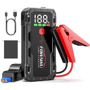 FOWAWU 6000 A Avviatore Batteria Auto, 22800 mAh Avviatore di Emergenza per Auto/Moto(10L Gas or 8 L Diesel), 12 V Jump Starter Portatile con Clips de Seguridad Inteligentes, Torcia a LED y QC 3,0