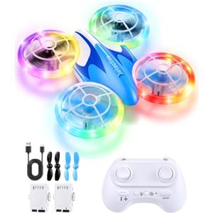 Kizmyee Mini drone per bambini dai 6 7 8 9+ anni, quadricottero RC giocattolo | Drone LED con 2 batterie, flip a 360°, giocattolo volante per interni ed esterni - regalo per bambini e bambine