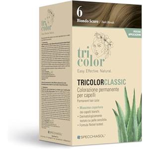 Specchiasol Tricolor Tinta per Capelli 2 applicazioni | Colore Capelli Senza Ammoniaca Permanente con Estratti Vegetali | Copertura Eccellente Dei Bianchi | Tinta Biondo Scuro 6