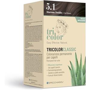 Specchiasol Tricolor Tinta per Capelli 2 applicazioni | Colore Capelli Senza Ammoniaca Permanente con Estratti Vegetali | Copertura Eccellente Dei Bianchi | Tinta Marrone Freddo 5.1