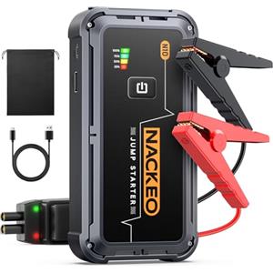 NACKEO Avviatore Batteria Auto 5000A, Avviatore di Emergenza per Auto/Moto (Fino a 9.0L Gas/8.5L Diesel) 12V Booster Avviamento con Torcia a LED, Ricarica Rapida, Cavi Avviamento, Compatto