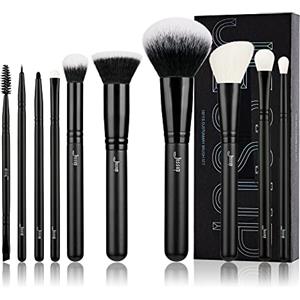 Jessup Set pennelli trucco 10pz fondotinta ombretto eyeliner T323 | Lavorazione artigianale, pelo naturale-sintetico, senza striature, applicazione precisa e sfumatura uniforme