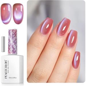 PEACECOLOR Smalto Gel U V Occhio di Gatto 16ml, Effetto Glitter Rosa-Viola con Magnete Incluso per Manicure Fai da Te a Casa