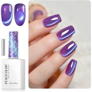 PEACECOLOR Smalto Gel UV Occhio di Gatto 16ml, Effetto Glitter Blu-Viola con Magnete Incluso