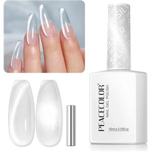 PEACECOLOR Smalto Gel Occhio di Gatto 16ml, Effetto Glitter Argento con Magnete Incluso per Nail Art