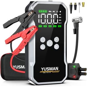 YUSMAN Avviatore Batteria Auto - 9000A, Booster Avviatore Auto con Compressore 160PSI (per 12V All Gas or 12.0L Diesel), Jump Starter 5V/3A, Avviatore Emergenza USB, LED,Starter Batteria LCD
