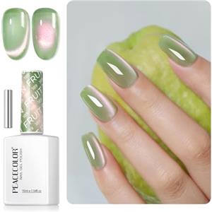 PEACECOLOR Smalto Gel Occhio di Gatto 16ml, Effetto Olografico Verde con Magnete Incluso, Removibile per Saloni Professionali