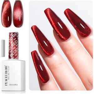 PEACECOLOR Smalto Gel Occhio di Gatto 16ml, Effetto Glitter Rosso con Magnete Incluso