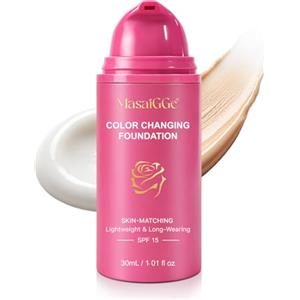 SHEBYOKE Color Changing Foundation, Fondotinta Adattivo over 50 - Coprenza Perfetta con SPF 15 - Si Adatta al Tono della Pelle, Leggero, Idratante e a Lunga Durata (1PC)