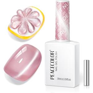 PEACECOLOR Smalto Gel U V/LED Occhio di Gatto 16ml, Effetto Gelatina Rosa con Magnete Incluso
