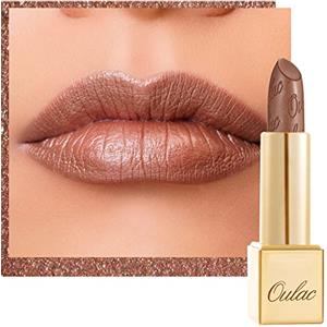Oulac Rossetto Metallizzato Lucido Marrone, Rossetti Glitter Senza Profumo, Perlato e Brillante, Colore Intenso Lunga Durata, Formula Idratante Nutre le Labbra, Vegan & Senza Glutine, Guilty Pleasure