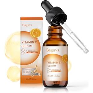 Bagavs Siero Illuminante alla Vitamina C, Siero Viso con Acido Ialuronico & Niacinamide, Idratazione Profonda, Riduce le Macchie Scure, Dona Luminosità & Ripara la Barriera Cutanea-30ml